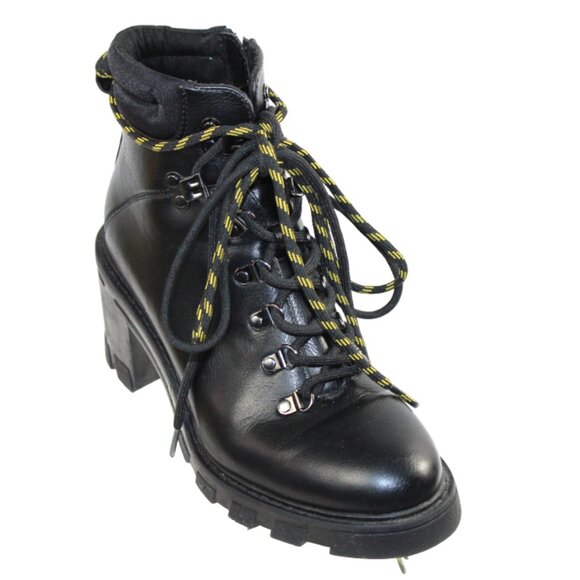 BCBGeneration Tenzi Black Leather Lace-Up Hiker Boot Size 37.5 (US 7.5) - Picture 2 of 10